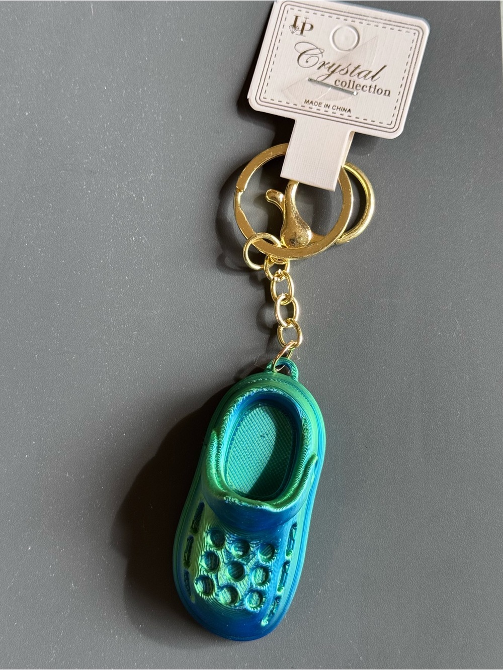 NWT 3D Printed Croc Clog Shoe Keychain Blue Gold Silk PLA Bag Charm